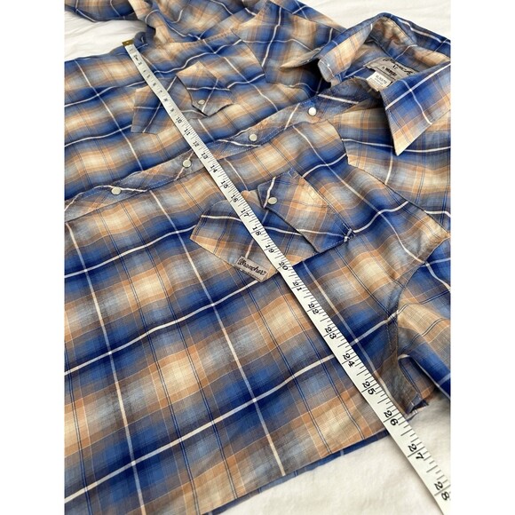 WRANGLER WRANCHER WESTERN PLAID PEARL SNAP SHIRT BLUE BROWN MULTI MENS XL - Picture 5 of 9